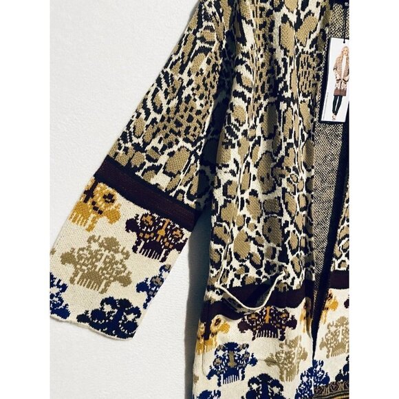 Max Sport Sweater Womens Small Twin Print Duster Cardigan Leopard Open Front - Picture 5 of 11